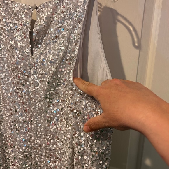 NWT White House black market silver sequined lined shift dress - Picture 5 of 7